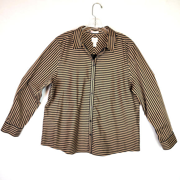 Chico's Tops - Chicos Womens No Iron Striped Button-Up Size 3 Gold Black Workwear